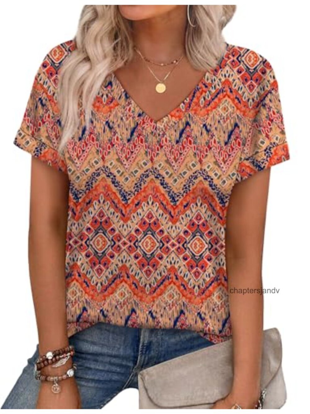 Womens V Neck Short Sleeve Tunic Tops Loose Fit Polyester Spandex